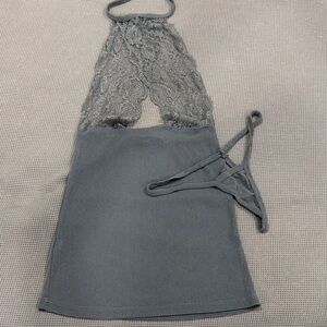 CBR Gray Lace Halter Chemise Set